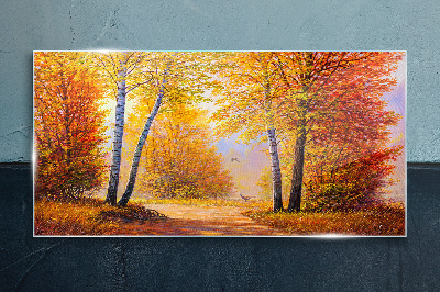 Glasbild Goldener Herbst im Wald