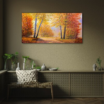 Glasbild Goldener Herbst im Wald