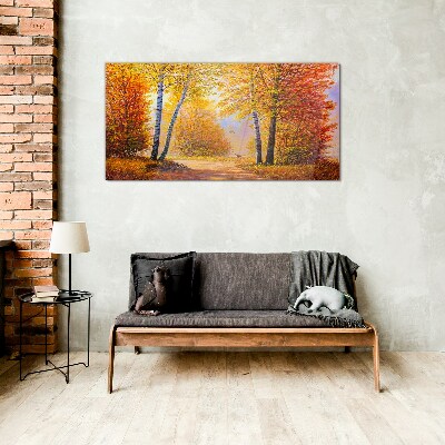 Glasbild Goldener Herbst im Wald