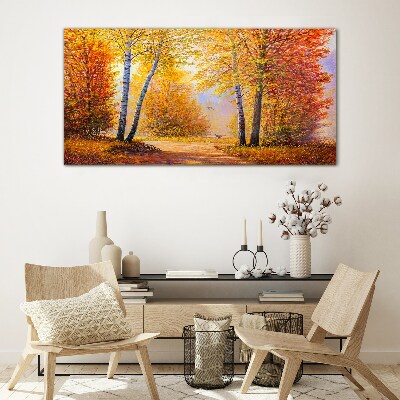 Glasbild Goldener Herbst im Wald