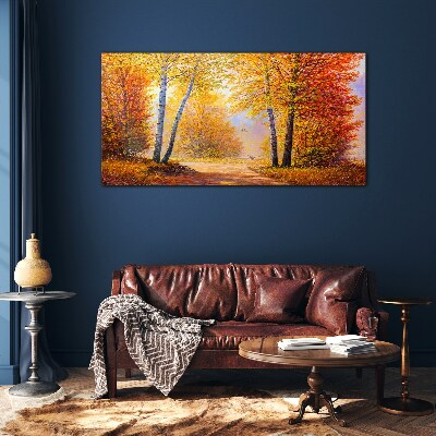 Glasbild Goldener Herbst im Wald