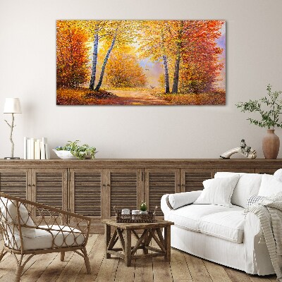 Glasbild Goldener Herbst im Wald