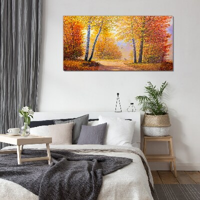 Glasbild Goldener Herbst im Wald