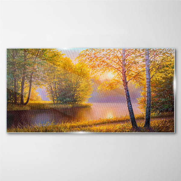 Bild auf glas Goldener Morgen am See
