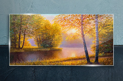 Bild auf glas Goldener Morgen am See