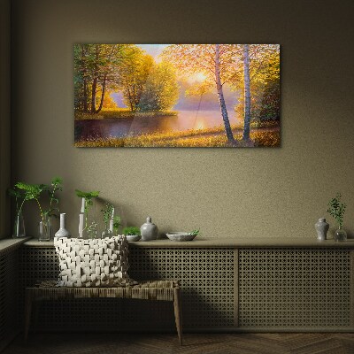 Bild auf glas Goldener Morgen am See