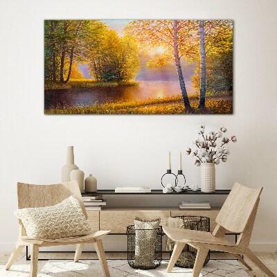 Bild auf glas Goldener Morgen am See