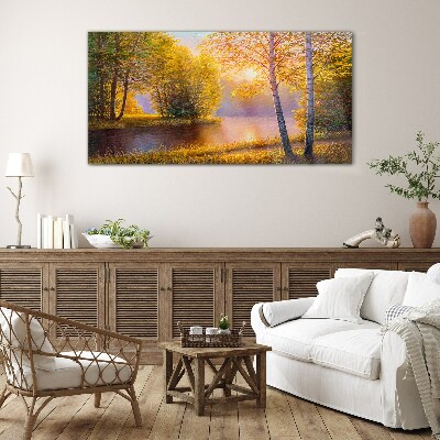 Bild auf glas Goldener Morgen am See