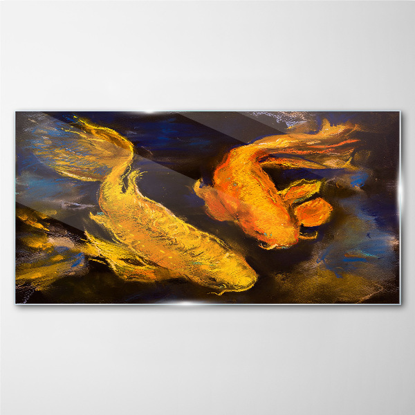 Glasbild Goldener Fisch im Wassertanz