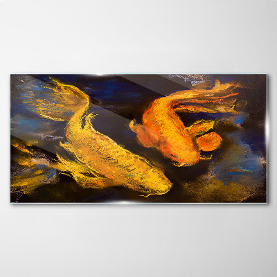 Glasbild Goldener Fisch im Wassertanz