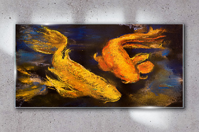 Glasbild Goldener Fisch im Wassertanz
