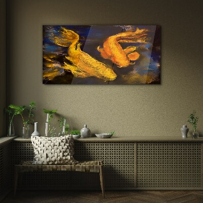 Glasbild Goldener Fisch im Wassertanz