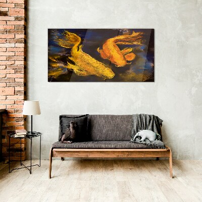 Glasbild Goldener Fisch im Wassertanz