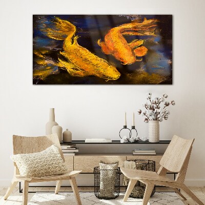 Glasbild Goldener Fisch im Wassertanz