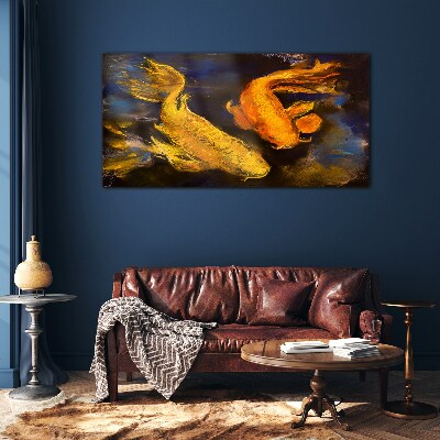 Glasbild Goldener Fisch im Wassertanz