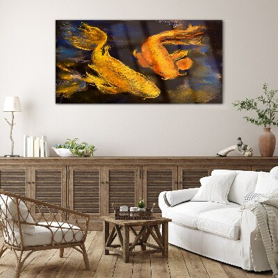 Glasbild Goldener Fisch im Wassertanz