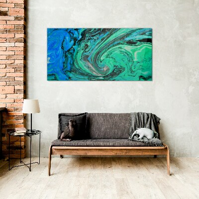 Glasbild Wirbelnde Blau- und Grüntöne