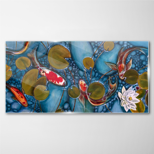 Glasbild Koi zwischen den Seerosen