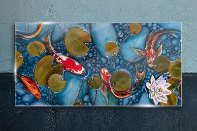 Glasbild Koi zwischen den Seerosen