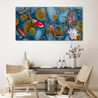 Glasbild Koi-Fisch-Blumen-Natur