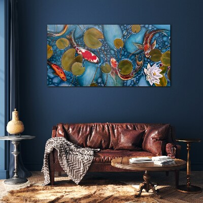 Glasbild Koi zwischen den Seerosen