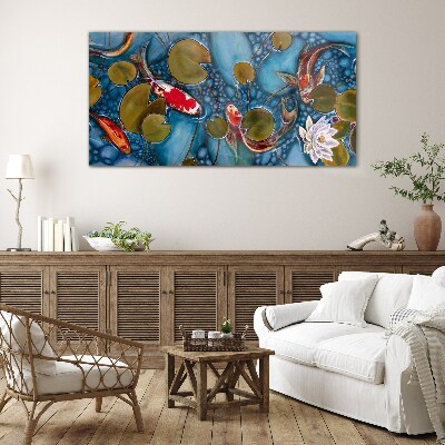 Glasbild Koi-Fisch-Blumen-Natur