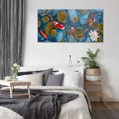 Glasbild Koi zwischen den Seerosen