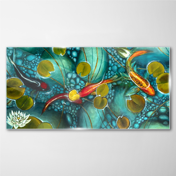 Bild auf glas Koi-Fisch-Blumen-Natur