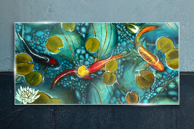 Bild auf glas Koi-Fisch-Blumen-Natur