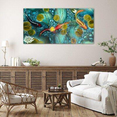 Bild auf glas Wasserspiegelungen mit Fischen und Seerosen