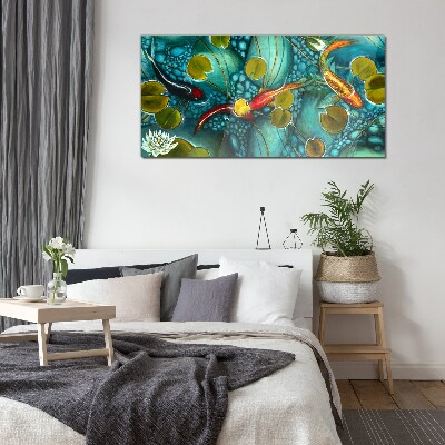 Bild auf glas Koi-Fisch-Blumen-Natur