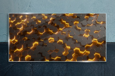 Glasbild Goldene Sechsecke in Bewegung