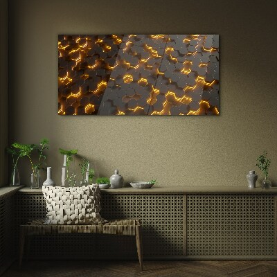 Glasbild Goldene Sechsecke in Bewegung