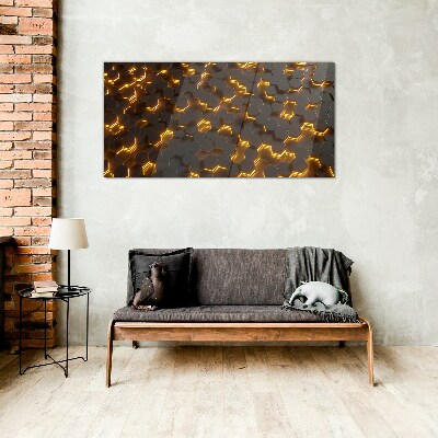 Glasbild Goldene Sechsecke in Bewegung