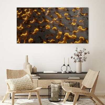 Glasbild Goldene Sechsecke in Bewegung