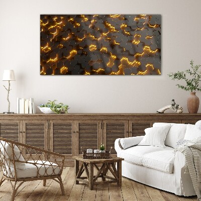 Glasbild Goldene Sechsecke in Bewegung