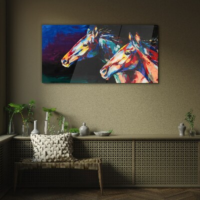 Glasbild Bunte Pferde in Bewegung