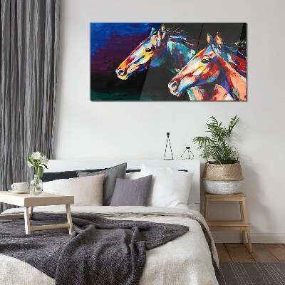 Glasbild Bunte Pferde in Bewegung