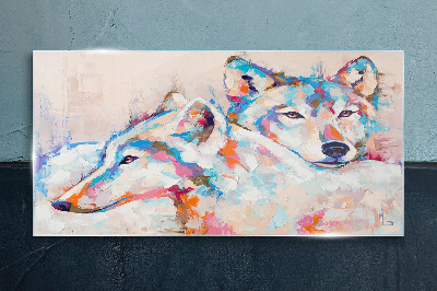 Glasbild Bunte Wölfe in Pastelltönen