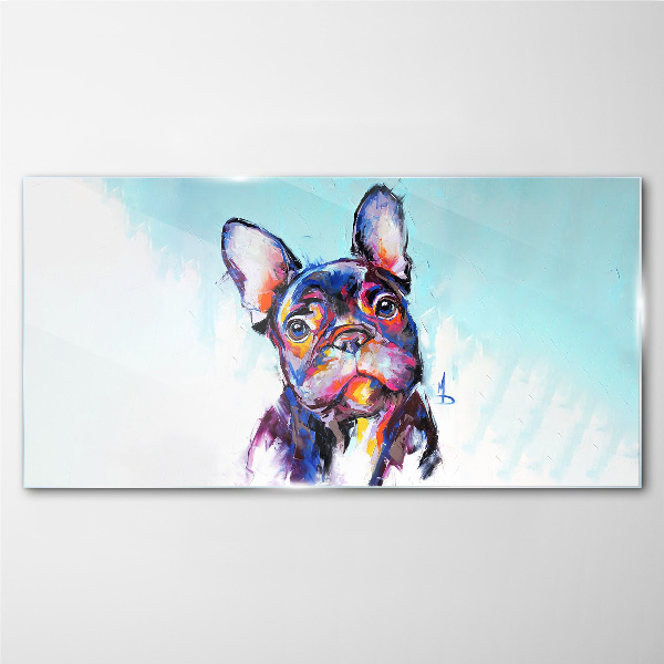Glasbild Buntes Porträt einer französischen Bulldogge