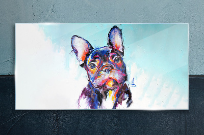 Glasbild Buntes Porträt einer französischen Bulldogge