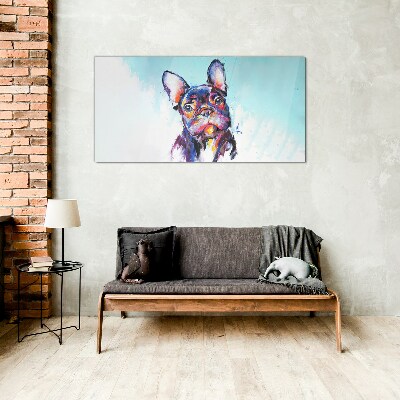Glasbild Buntes Porträt einer französischen Bulldogge