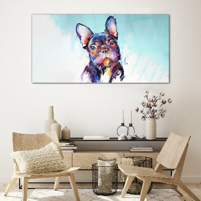 Glasbild Buntes Porträt einer französischen Bulldogge
