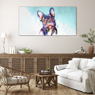 Glasbild Buntes Porträt einer französischen Bulldogge