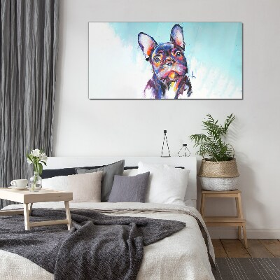 Glasbild Buntes Porträt einer französischen Bulldogge