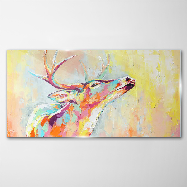 Bild auf glas Bunte Hirsche in pastellfarbener Landschaft