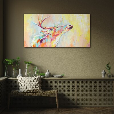 Bild auf glas Bunte Hirsche in pastellfarbener Landschaft