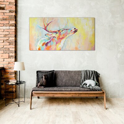 Bild auf glas Bunte Hirsche in pastellfarbener Landschaft