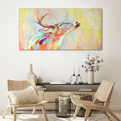 Bild auf glas Bunte Hirsche in pastellfarbener Landschaft