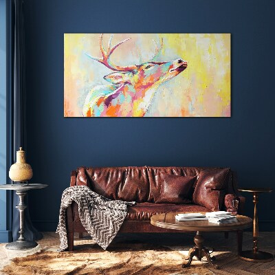 Bild auf glas Bunte Hirsche in pastellfarbener Landschaft